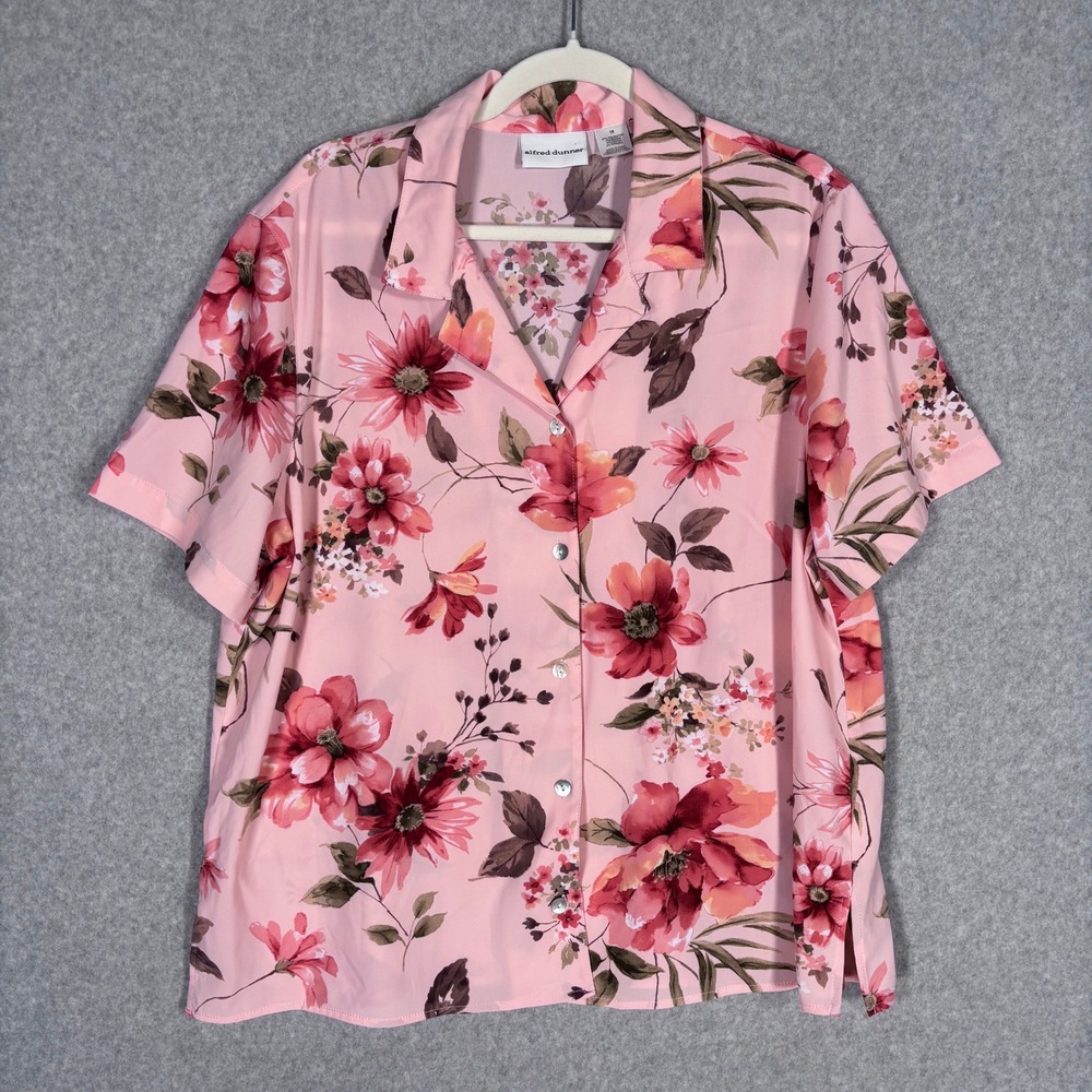 Vintage Alfred Dunner Sheer Floral Blouse 18 Pink Button Up Feminine Romantic